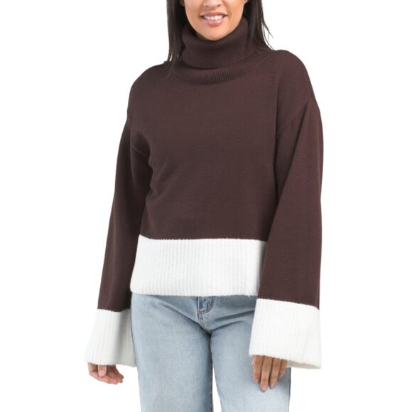 LAUNDRY Sweaters - LAUNDRY Brown Two Tone Turtleneck Sweater